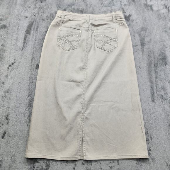 Christopher & Banks Skirt Womens 6P PETITE Light Gray Midi Pencil Stretch Denim - Picture 4 of 9